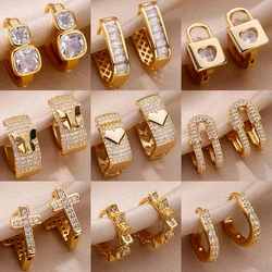 Zircon Heart Earrings for Women Gold Color Stainless Steel Earrings 2024 Trending Ear Piercing Jewelry Birthday Gift pendientes