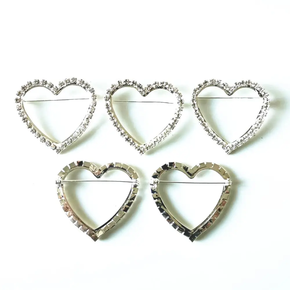 10Pcs Heart Big Round Chair Sash Buckle Made of Czech Rhinestone Buckles 40mm Pin Party Decorations