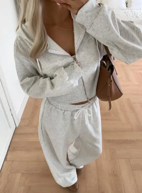 

Женская одежда, осень-зима 2025 г., повседневный стиль, толстовка на молнии, повседневные брюки, комплект из двух предметов, комплект брюк для отдыха, комплект