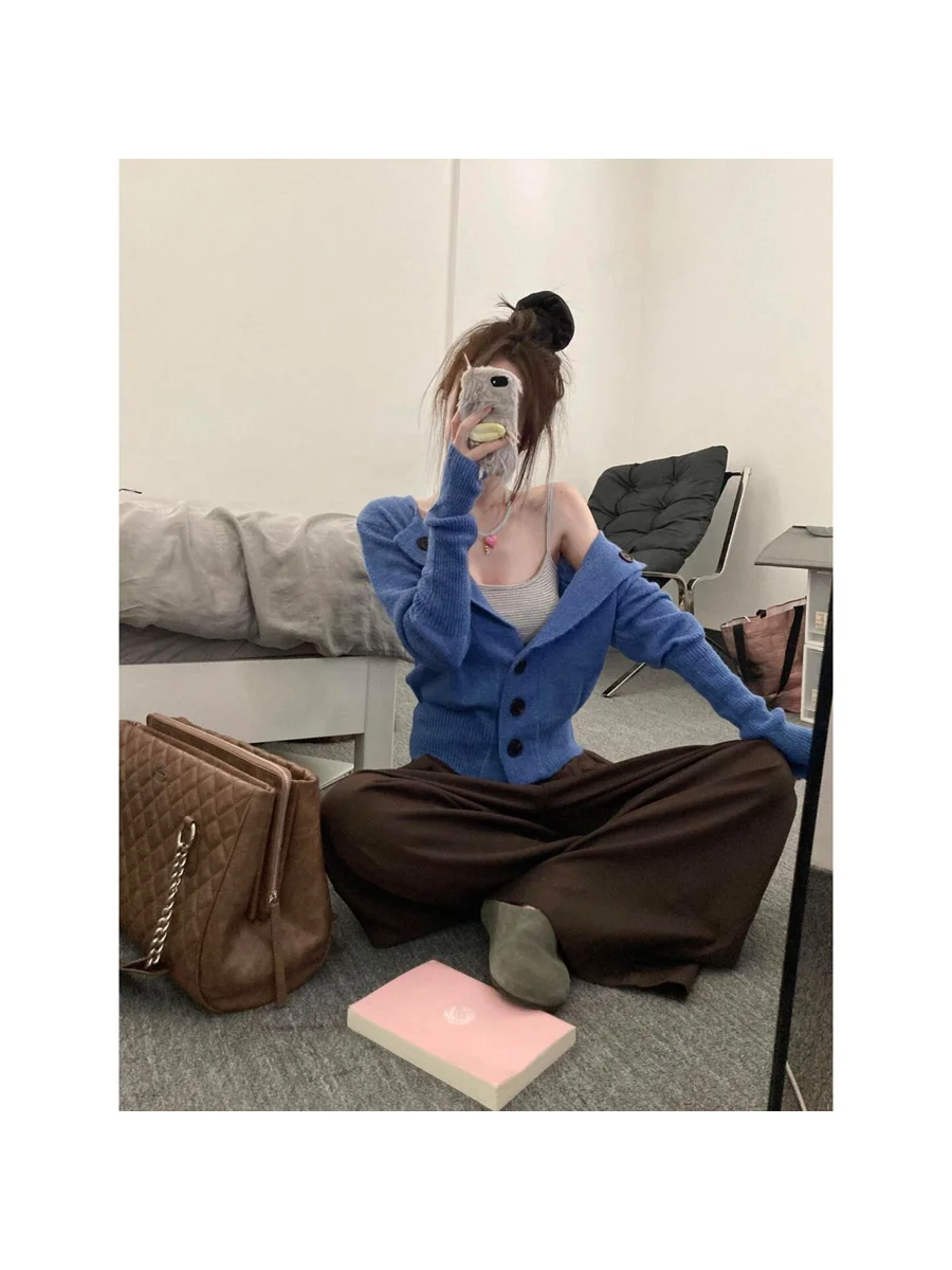 Blue Knitted Long Sleeve Top for Women Elegant Light Maturity Design Sensation Beautiful Not Repeating Style Autumn New Arrivals