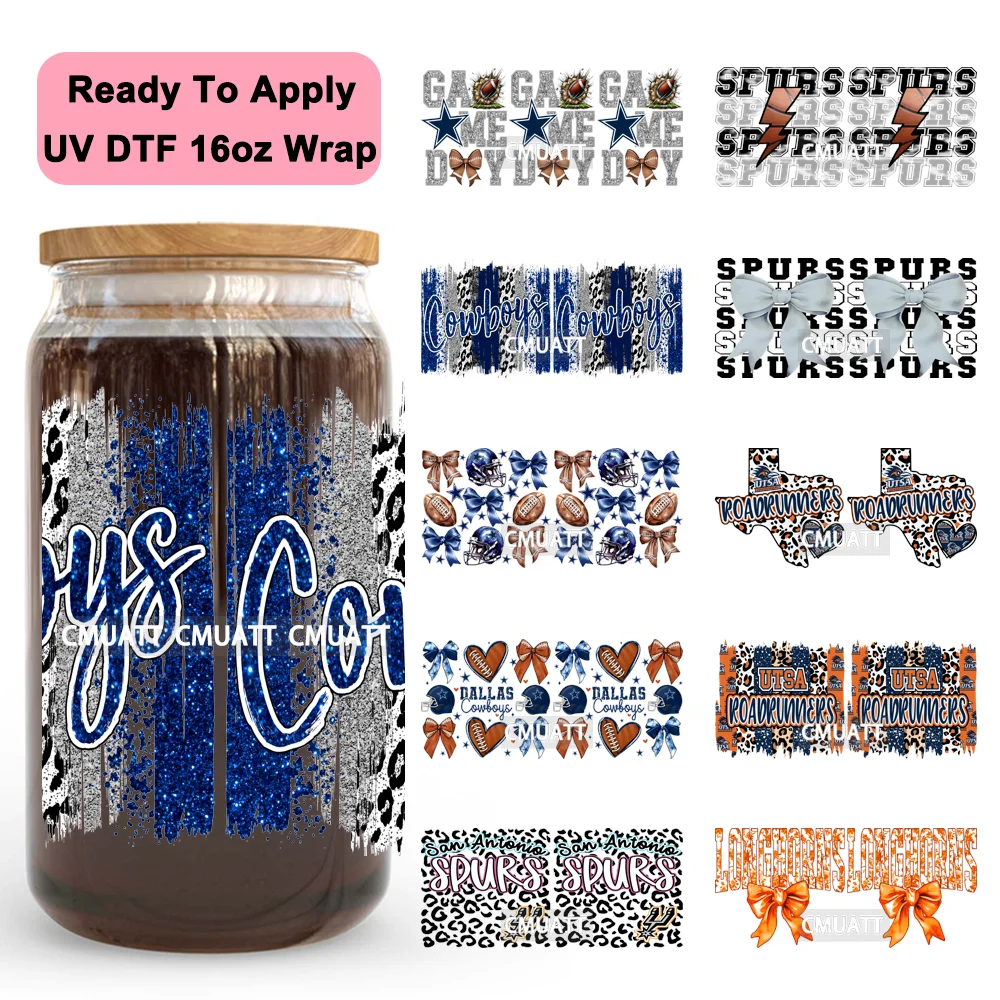 

Coquette Bow Football Cowboys Leopard UV DTF Cup Wrap Ready To Apply Transfer Stickers Custom Labels For Libbey Can Glass Mugs
