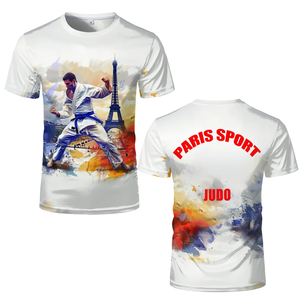 

Paris Judo Sport Meeting Printed T-shirts 2024 Summer France Eiffel Tower Graphic T Shirt Karate Competitions Games Unisex Tops