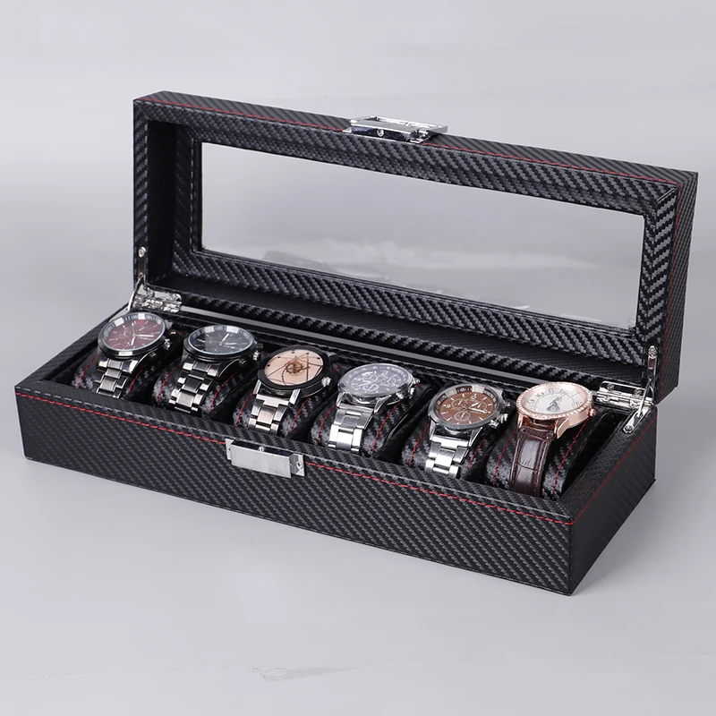 DELESYS  Jewelry Storage Box For Women Carbon Black Watch Storage Box With Lock Mini Portable Watch Box