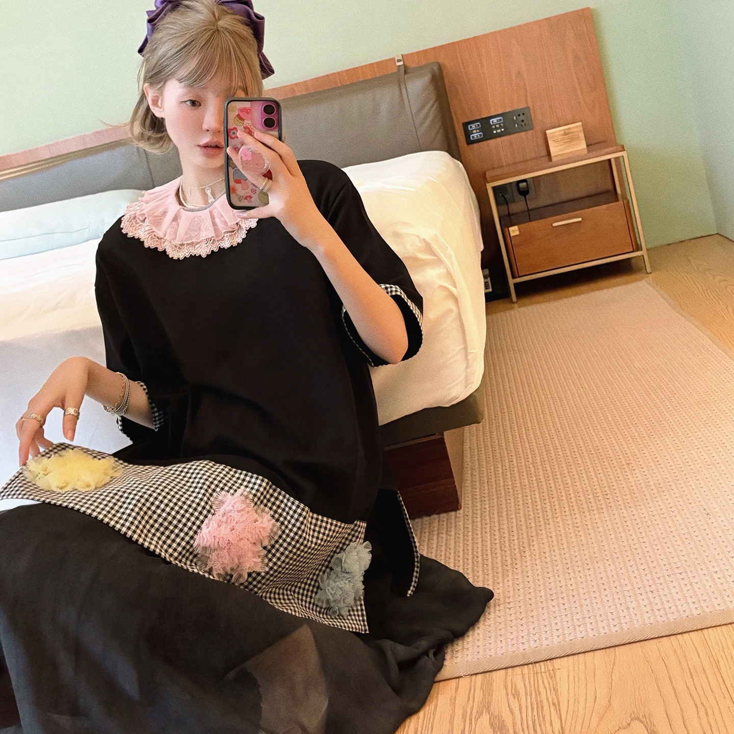 

Vimas Casual Sle TEE irt with Patchwork Design Small Flower 3D Print for Fun Girls Summer Cotton Polyester Blend Tee