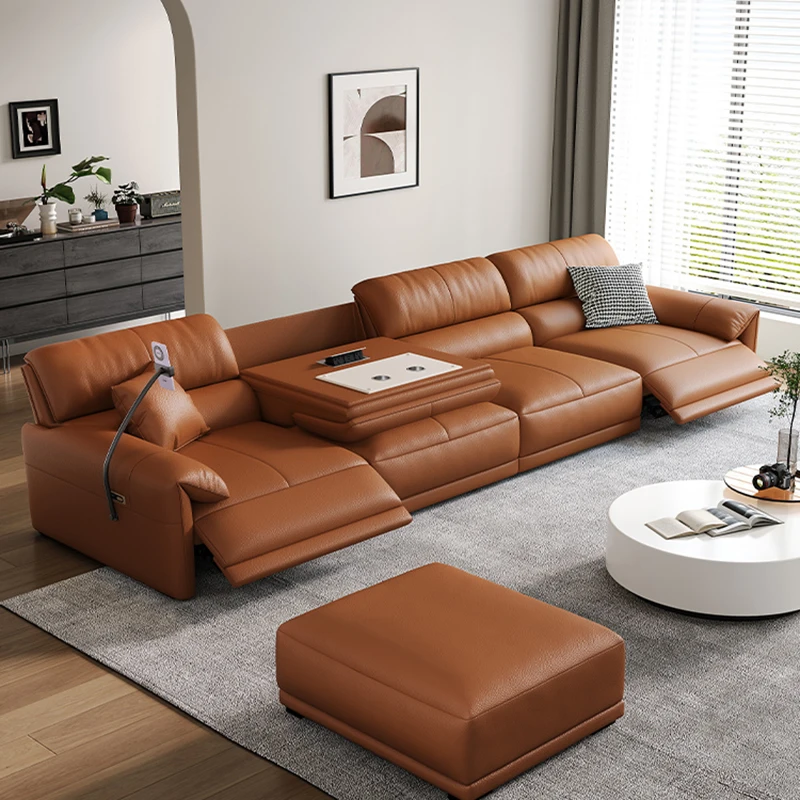 Back Adjustable Multifunctional Sofa Minimalist Italian Leather Brown Multifunctional Sofa Nordic Large Salon Meuble Furniture