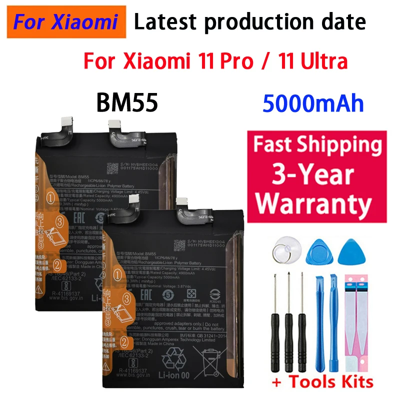 BM55 100% Battery Mi11 pro For Xiaomi Mi 11 pro 11pro 11 Ultra 5000mAh Phone Batteries Bateria Fast Shipping