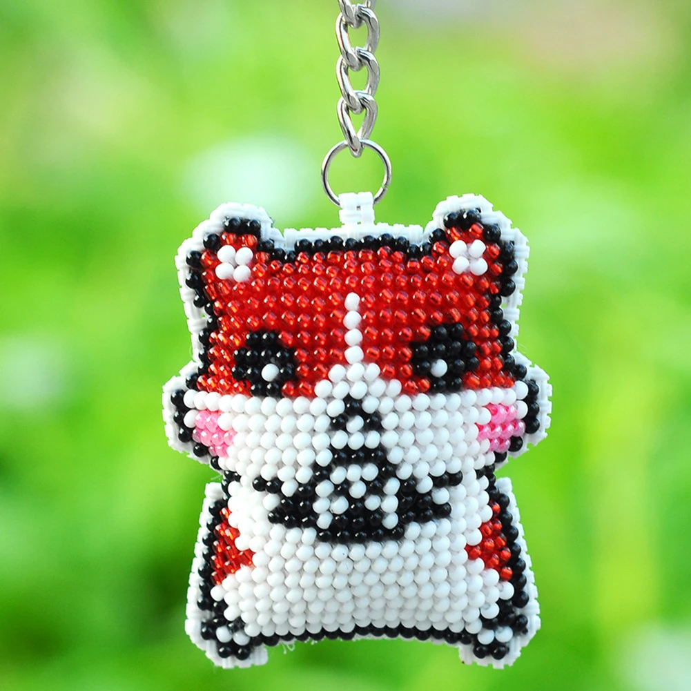 Dog Beaded Counted Cross Stitch Ornament Kit Deer Cross Stitch Keyring Exquisite Keychain Pendant for Kids Adults Beginners