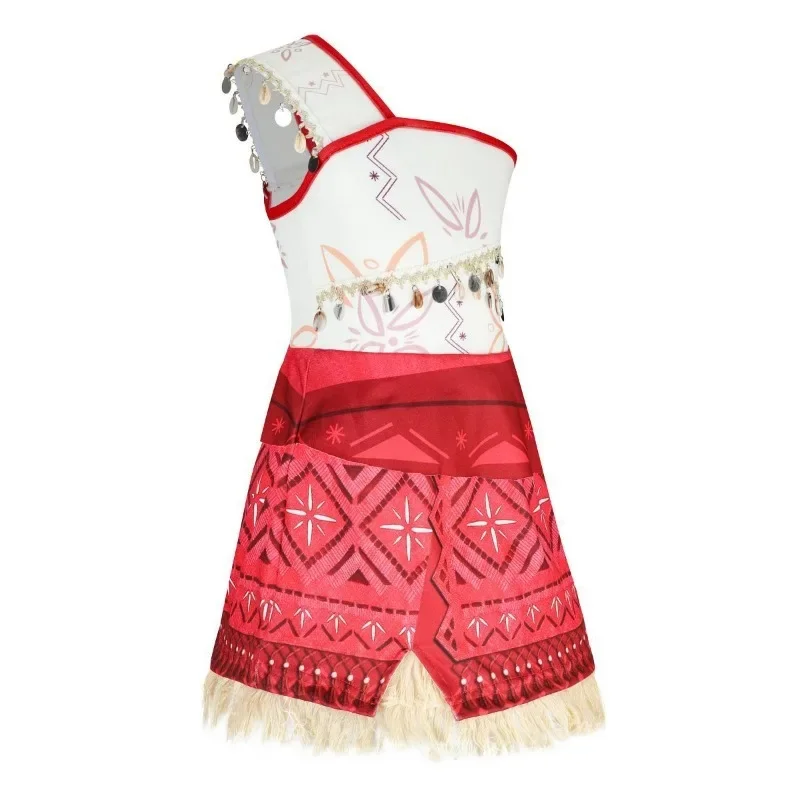 FC6Movie Cosplay Moana Princess Dress Girl Cosplay Vaiana Single Shoulder Costume Halloween Vestido Kid Birthday Ball Gown @FC8！