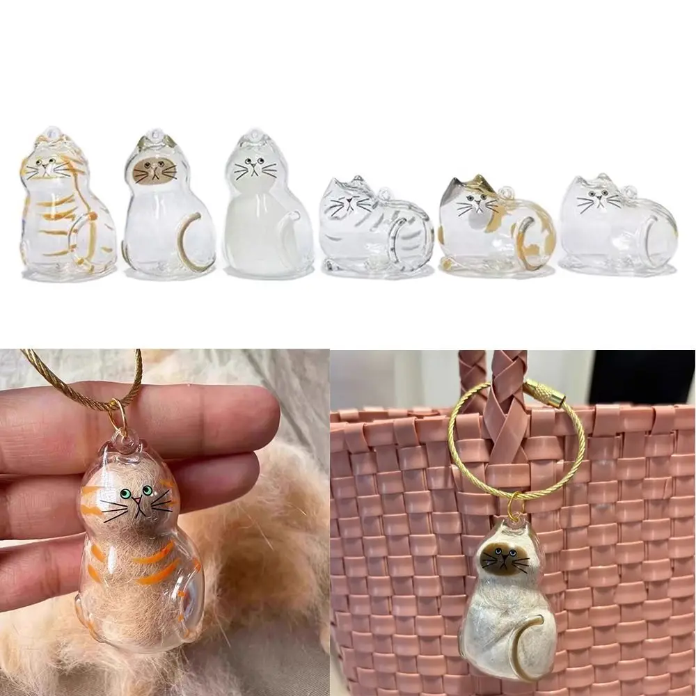 

Small Ornaments Cat Fur Storage Cute Cat Shaped Transparent Container Stylish Keychain Bright Link Capsule DIY Accessories