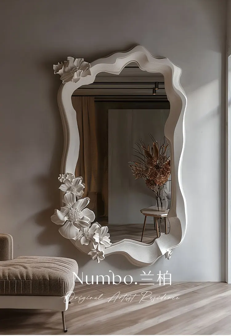 French three-dimensional carved wall hanging wear mirror hotel decoration mirror beauty salon clothing store fitting mirror