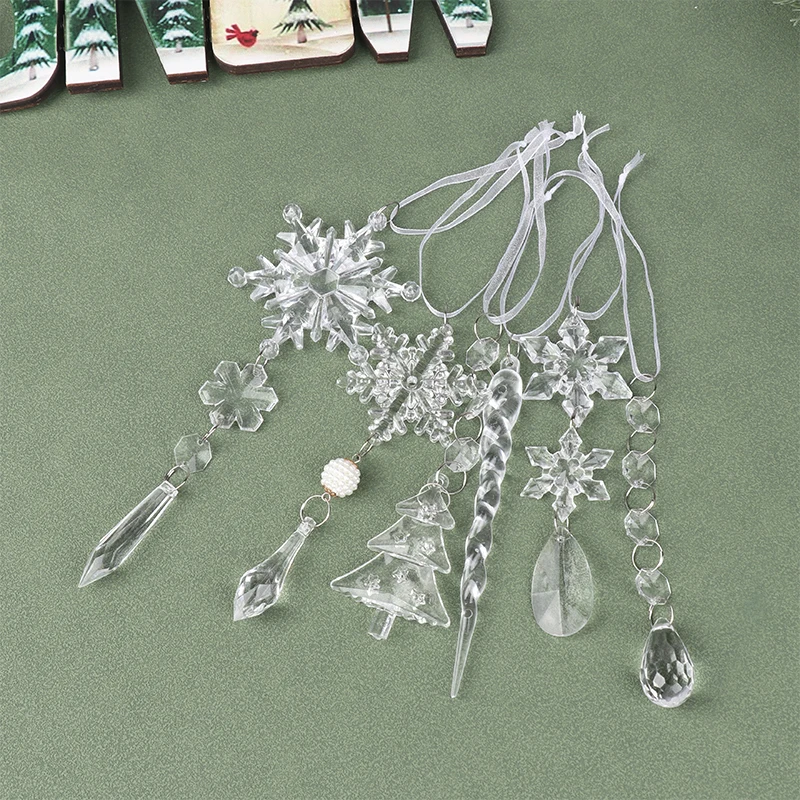 1Pc 2024 Acrylic Snowflake Simulation Ice Pendants Xmas Tree Hanging Ornament Christmas Decorations For Home New Year Gift