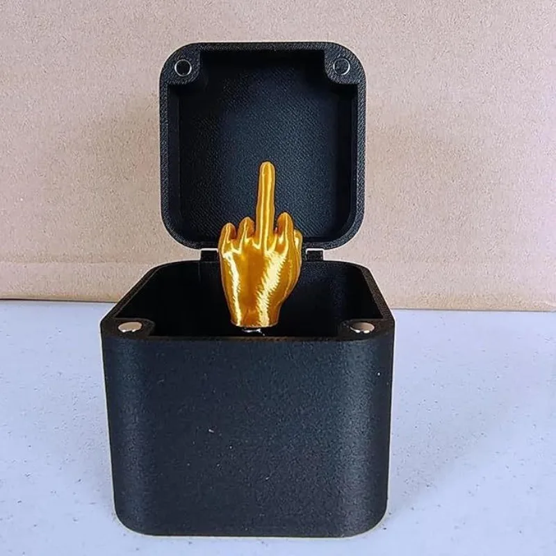 Interesting Prank Gift Contempt Gold Middle Finger in A Black Box Surprise Box Funny Creative Friend Trick Gifts Home Decoration