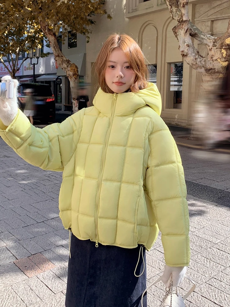 Korean Style Casual Hooded Cotton Coat Women Winter Solid Color Thicken Warm Bread Outerwear Loose Fashion Zipper Puffer Jackets