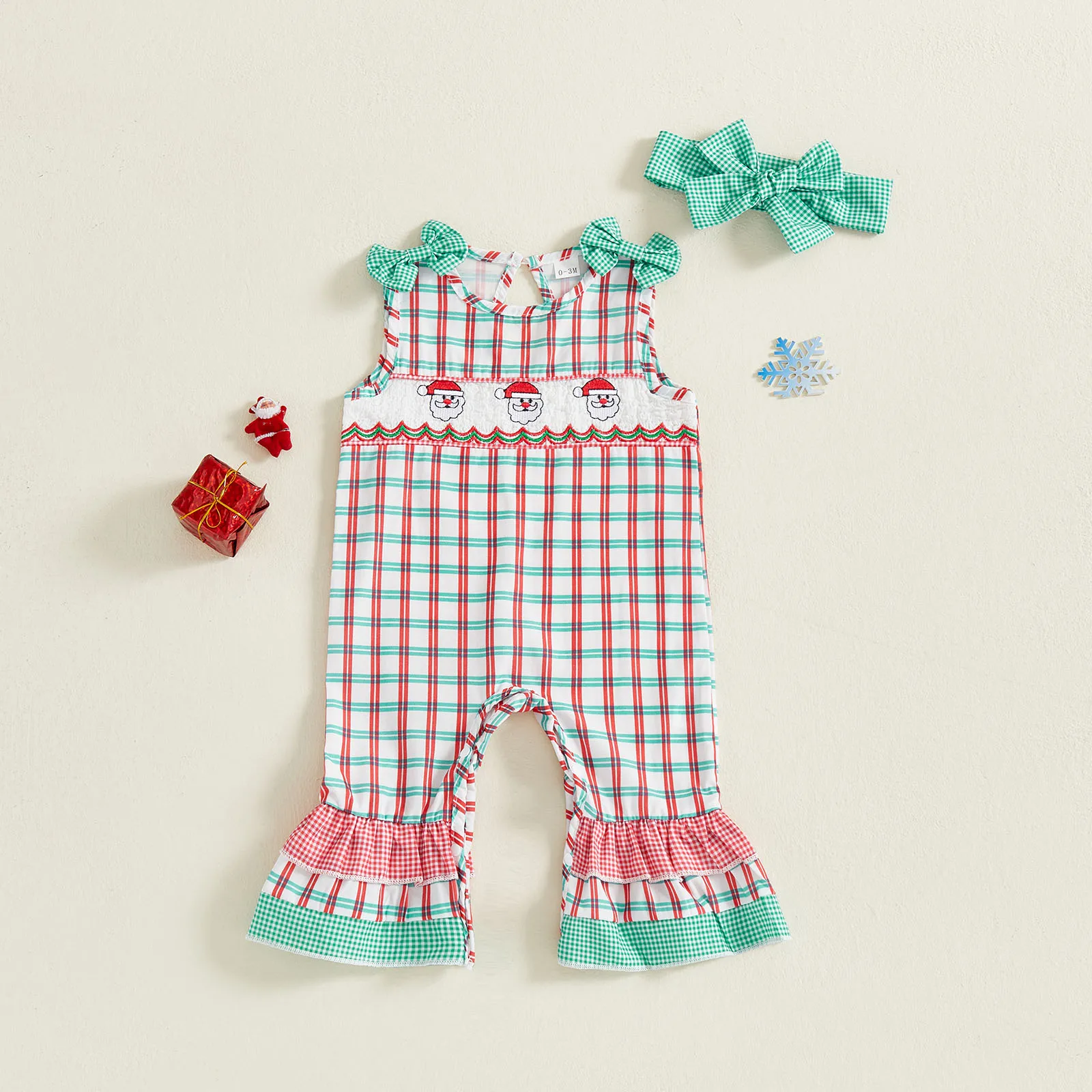 

Рождественский комбинезон для маленьких девочек, клетчатый комбинезон Санта-Клауса без рукавов, многослойные расклешенные брюки, милая праздничная одежда