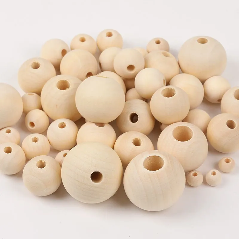 10-100pcs Natural Unfinished Round Ball Wooden Spacer Loose Beads for DIY Bracelet Necklace Jewelry Home Decor Craft Making