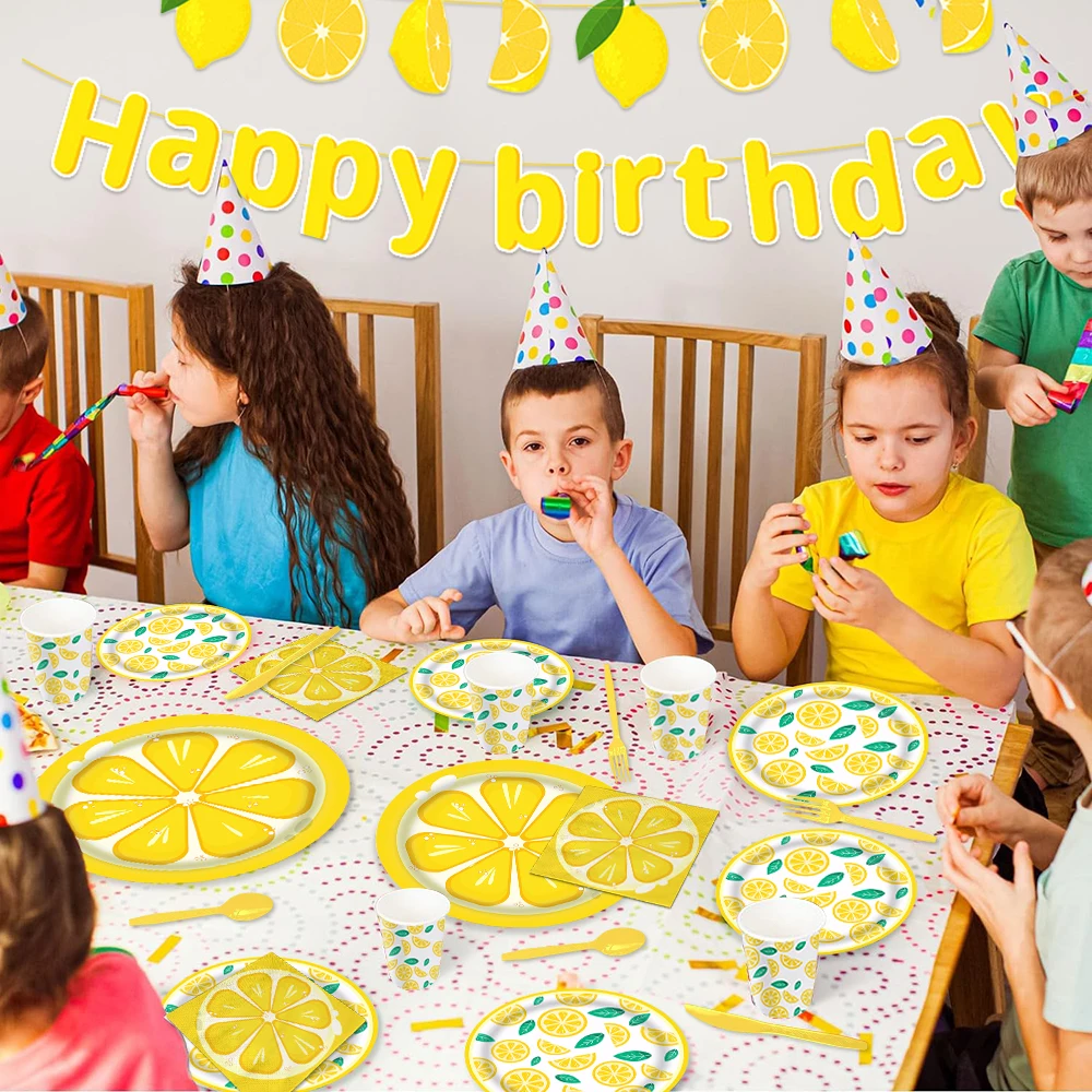 Lemon Paper Plates and Napkins Lemon Slices Plates Lemon Party Supplies,For Summer Tropical Birthday Party Decoration