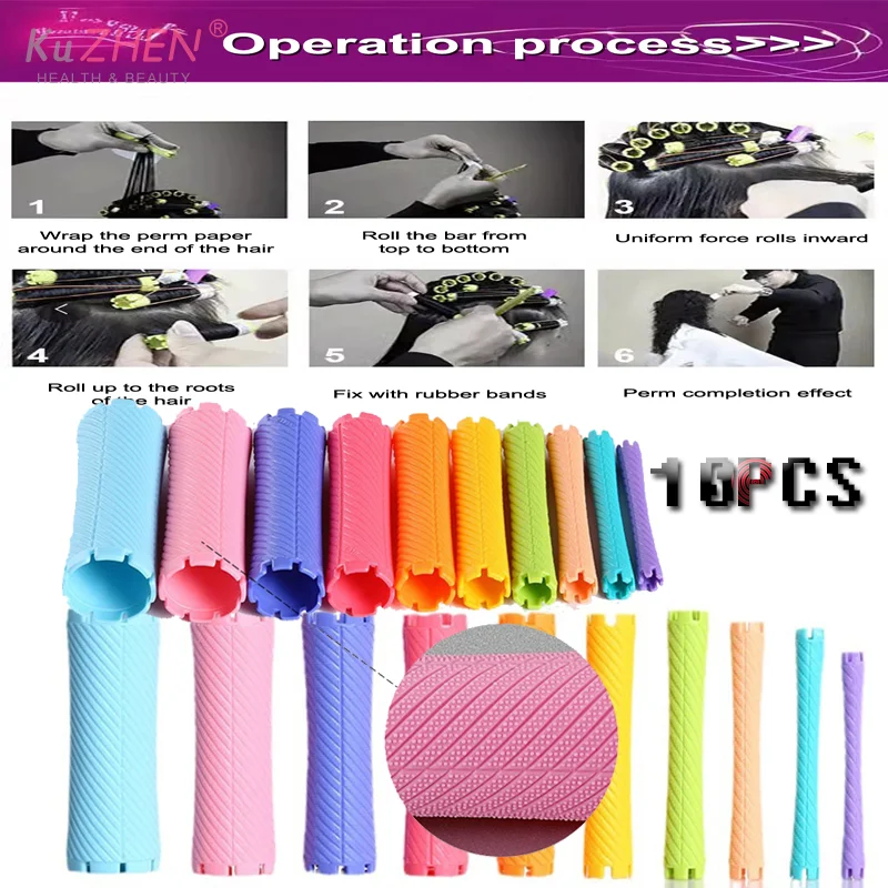 

10pcs DIY Heatless Lengthened Hair Roller Stick Perm Tools Hollow Design Spiral Hair Curler Magic Curls Curly Hair Styling Kits