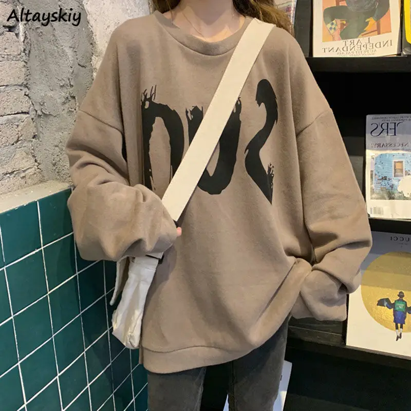 

Sweatshirts Women Ulzzang Fashion Spring New Loose Style Printed O-neck Hoodies Casual Student Simple M-4XL Design Basic Mujer