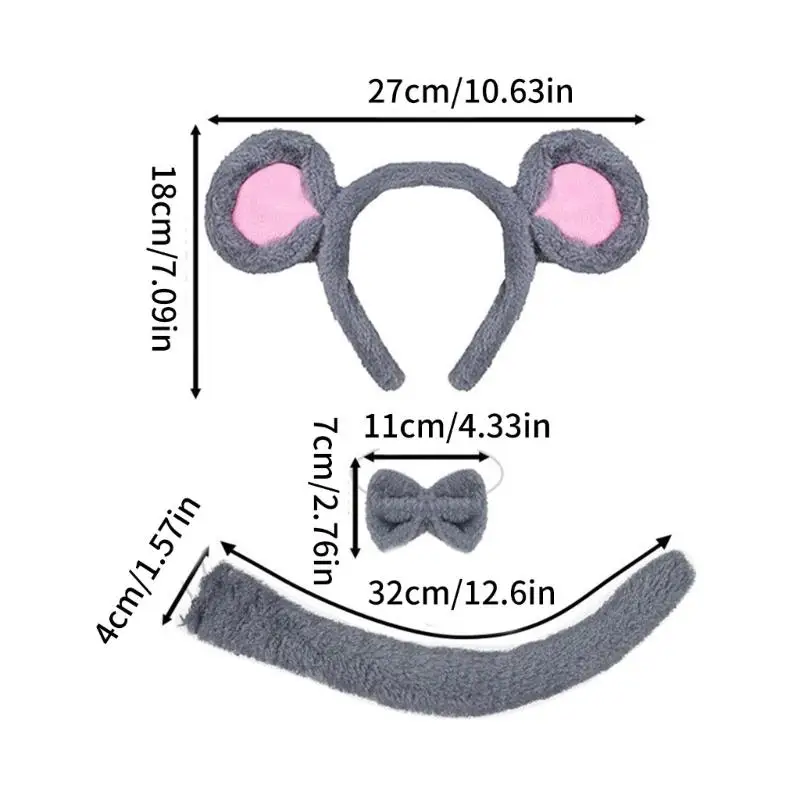 39BB Costume souris oreilles souris Gants queue bande pour le décor fête cosplay d'Halloween