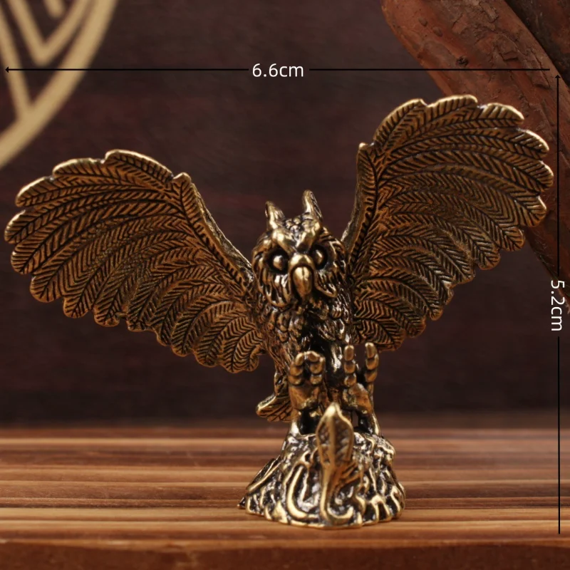 Retro Brass Owl Spreading Wings Statue Miniature Owl Animal Figurine Desktop Ornament Office Home Decoration Accessories