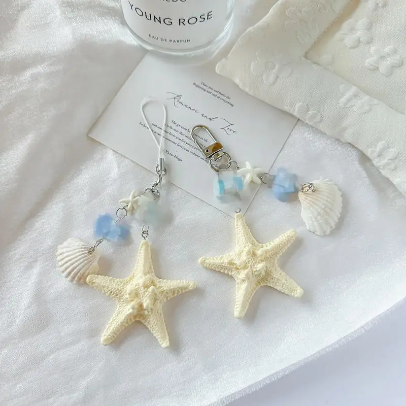 

Natural Shell Decorative Phone Strap Starfish Versatile Mobile Pendant Ocean Wind Travel Bag Hanger Fashion Key Chains Jewelry