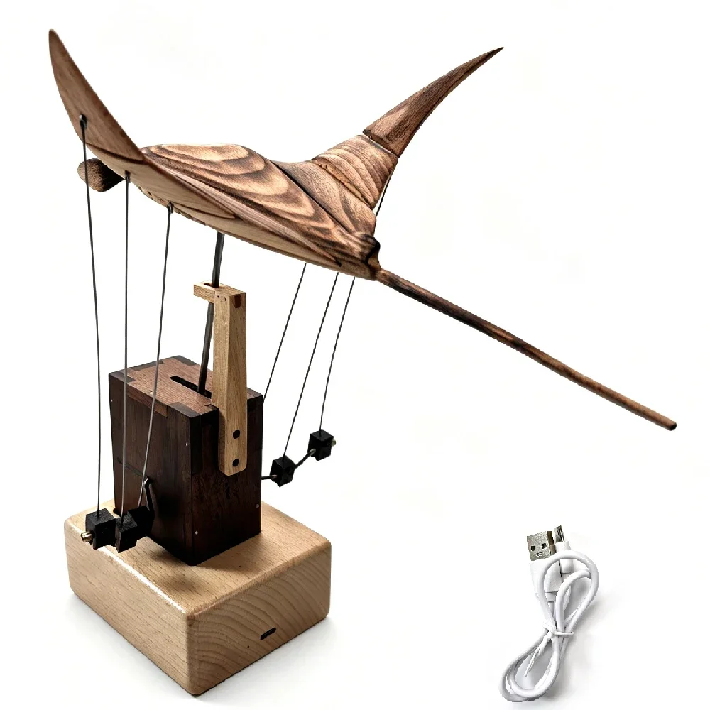 Wooden Flying Manta Ray Kinetic Sculpture, Hand Carved Ocean Art Ornament, Stylish Desktop Decor for Home Office,Novelty Gifting