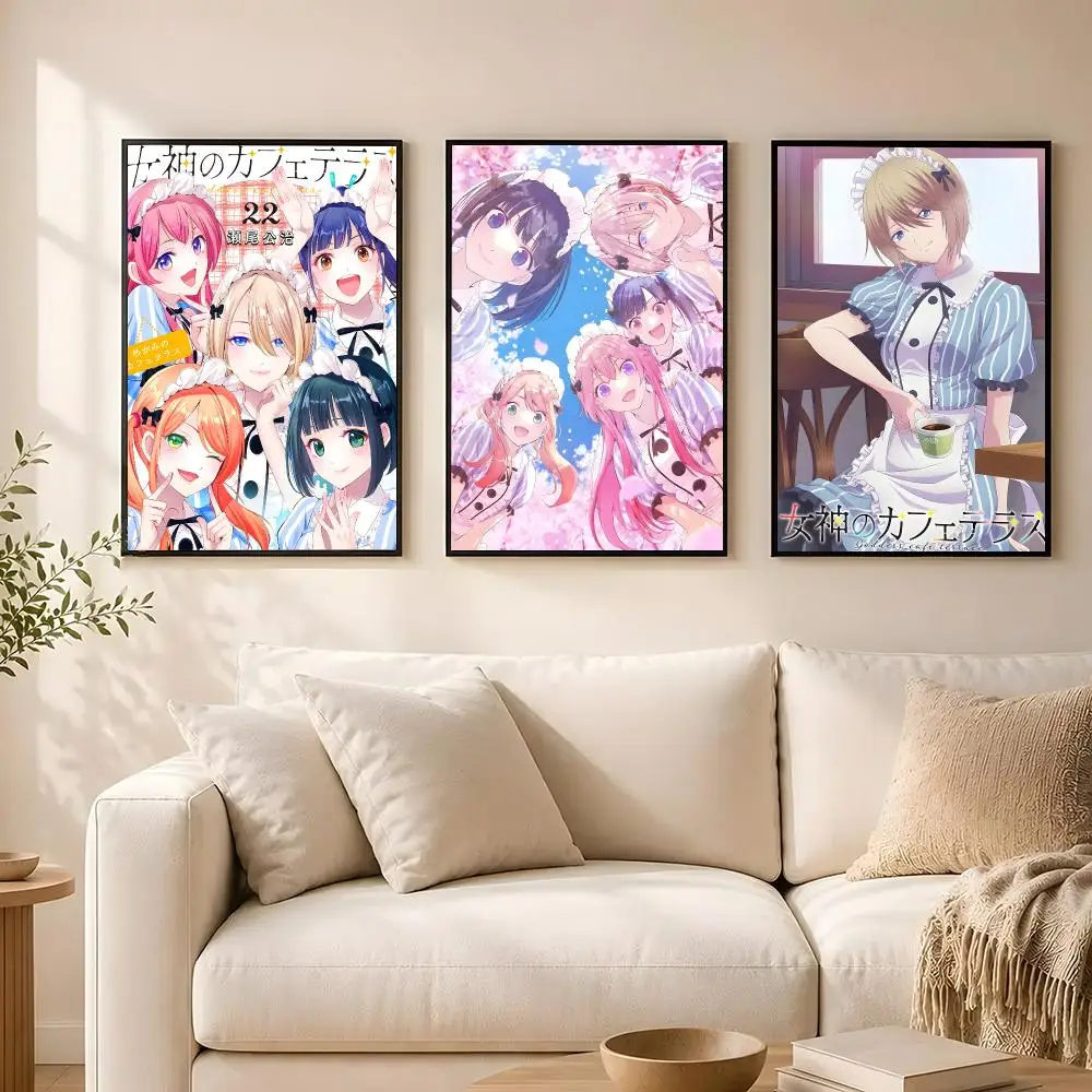 Cafe Terrace Goddesses Poster poster Self-adhesive wall stickers, suitable for room decoration, high-quality printing.