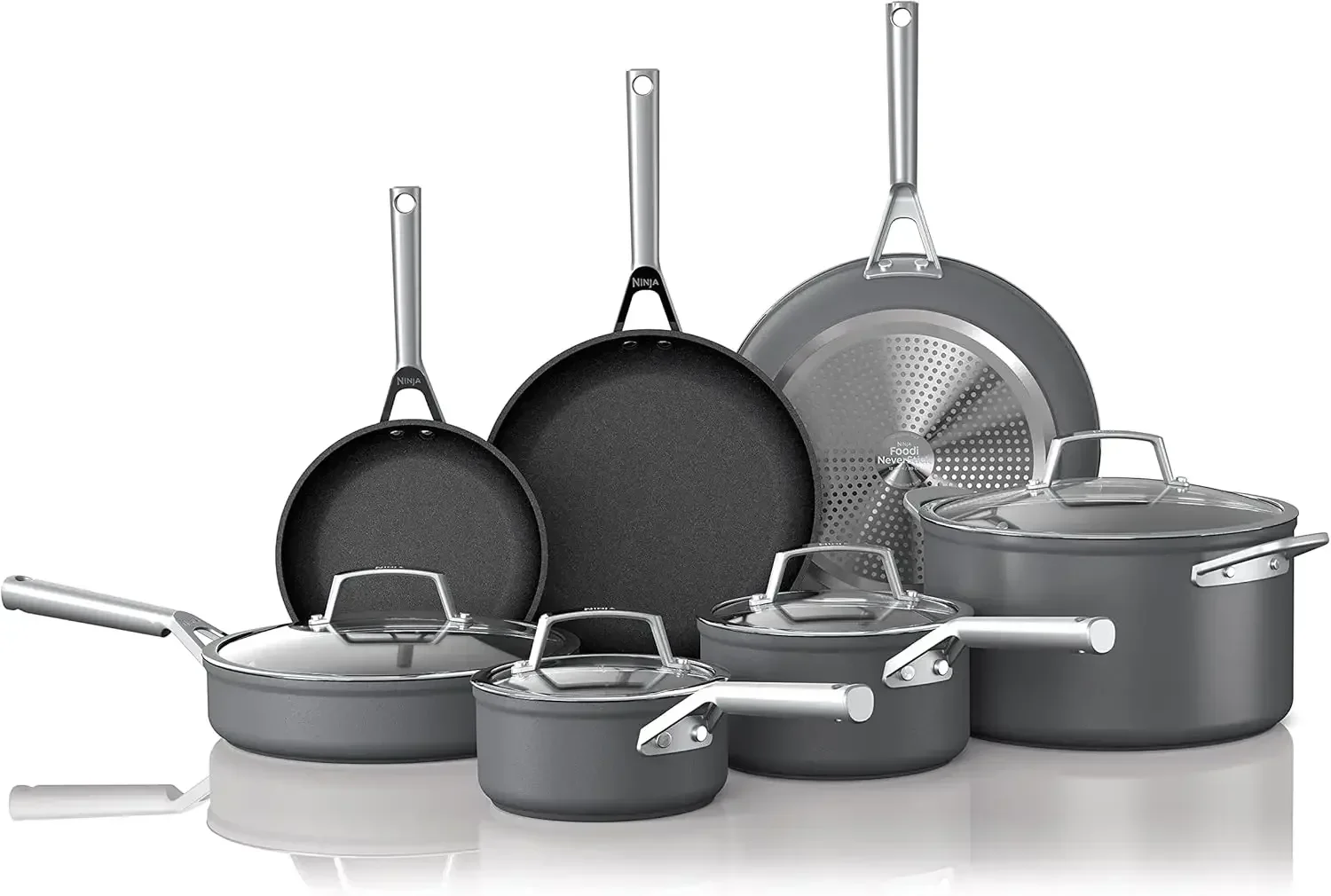 Cookware, 12-Piece Cookware Set, Fry Pan, Sauce Pan, Sauté Pan, Glass Lid, Stock Pot, Foodi NeverStick Premium, Hard-Anodized