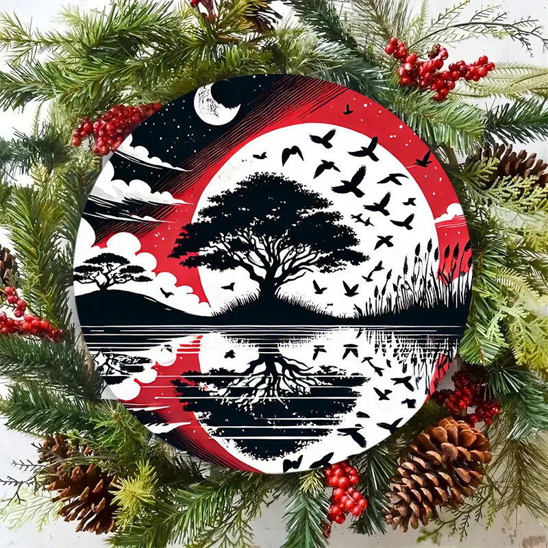 لافتة معدنية من الألومنيوم على شكل بحيرة القمر الأحمر العتيق - ديكور حائط مثالي للمنزل والمقهى والمكتب | لوحة فنية للمناظر الطبيعية الغامضة #5