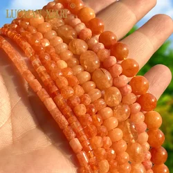 Natural Stone Orange Chalcedony Angelite Cube Cylinder Faceted Round Spacer Beads for Jewelry Making DIY Bracelet Accessories