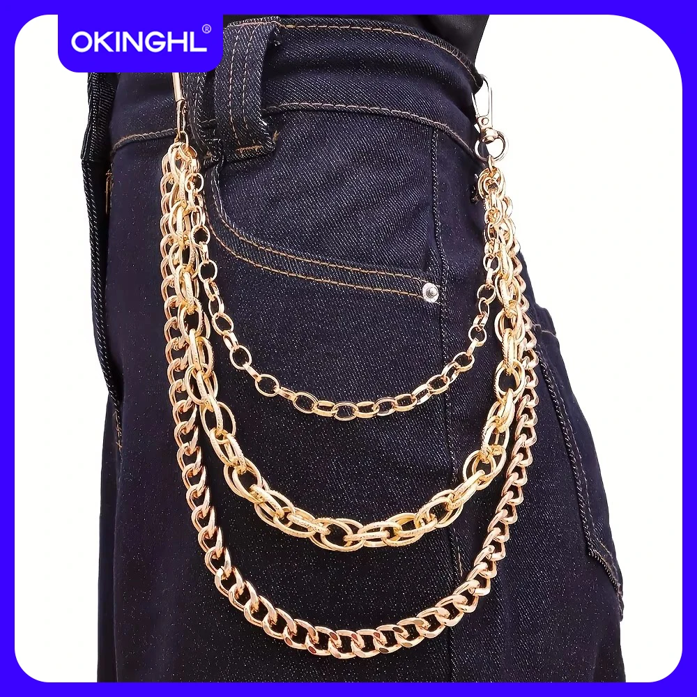 

Multi-layered gold-tone metal pants chain, Y2K chain belt, versatile hip-hop streetwear accessory for jeans/skirts