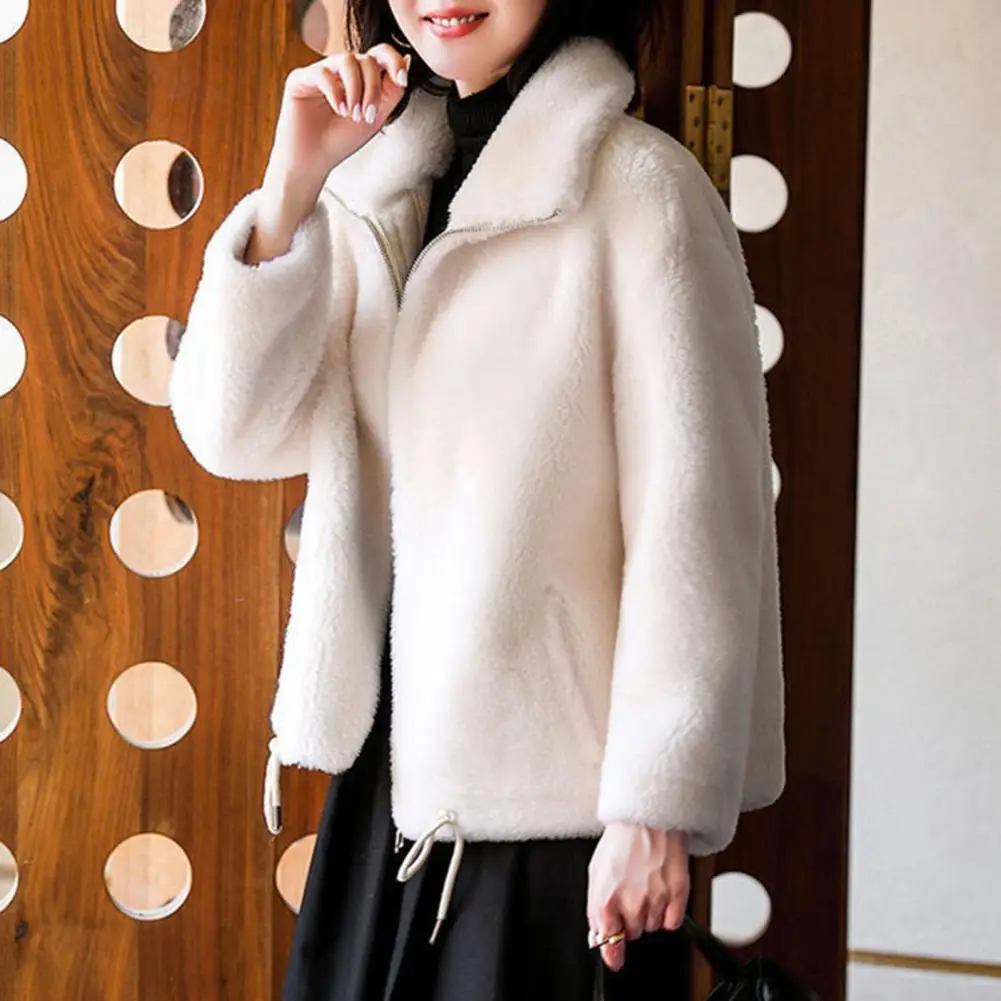 Women Winter Coat Thickened Soft Double-sided Plush High Collar Neck Protection Resistant Long Sleeve Zipper Cardigan Jacket