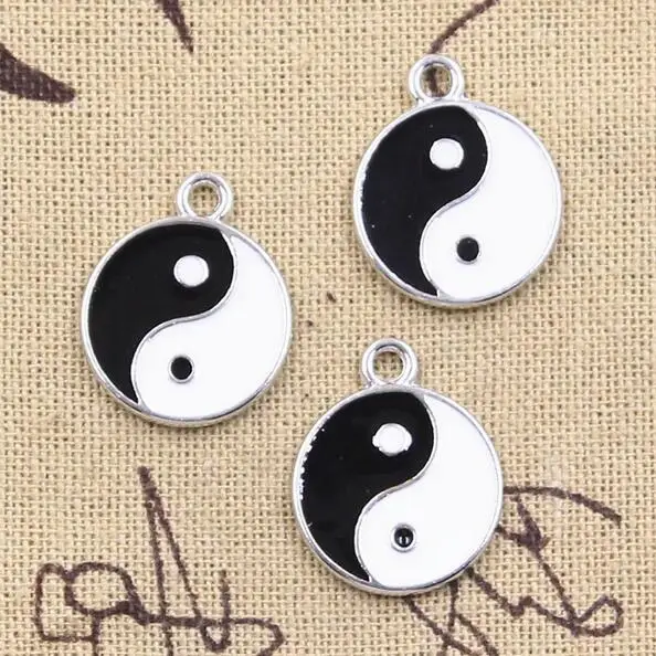 

10pcs 18mm Alloy Charms 2 Sided Eight Diagrams Black And White Yin Yang Tai chi Pendants EF3673