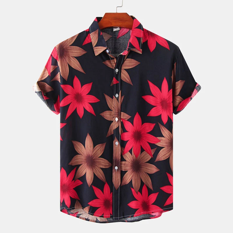 Fashion Flower Men's Hawaiian Shirt Seaside Entertainment Quick Dry Shirt Summer Leisure Short Sleeve Top Men's Holiday Clothing