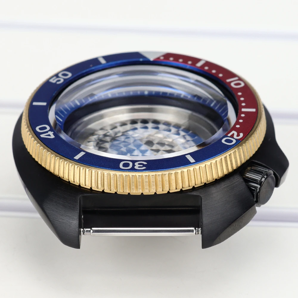 Uhrengehäuse 44mm Diver Schwarz Gold Montage-Uhrenteile AR Saphir für NH35 NH36 6105 Turtle Abalone mit Zifferblattring 4.1 Uhr – Detail 7
