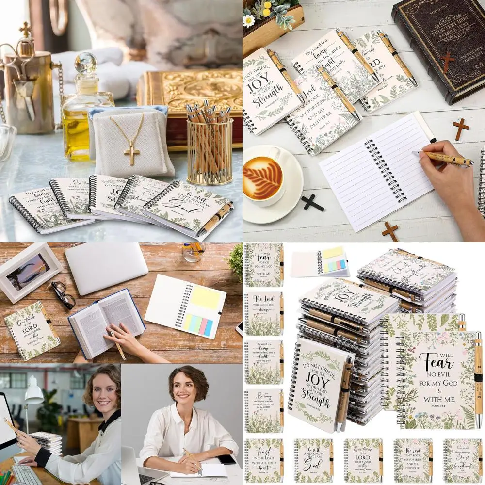 Quaderni cristiani sfusi con citazioni biblici ispiratrici, penna adesiva - Regali di Natale ideali per il personale della chiesa e dell'ufficio