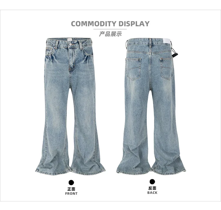 MIJKO غسلها خمر الصلبة الجينز الرجال Y2K مستقيم فضفاض مضيئة السراويل للجنسين المتضخم عادية سراويل جينز T-GJ019 #2