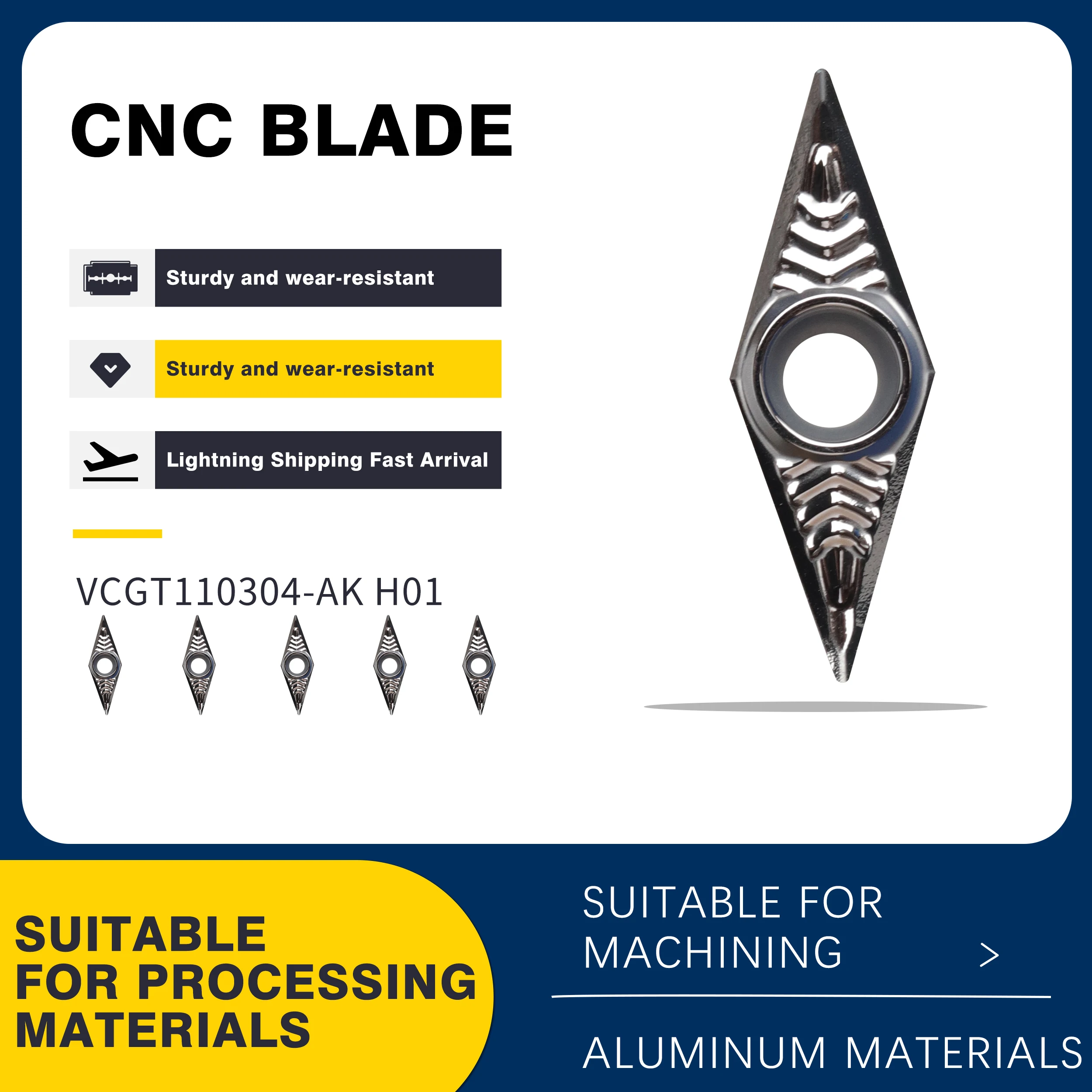 Ferramentas de Torno Cnc Gêmeo H01 10 Peças Ferramentas de Torno Cnc com Inserções de Metal Duro Ferramentas de Corte de Alumío H01