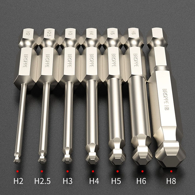 H2-H8 Metric Ball End Head Hexagon Screwdriver Bit 1/4 Inch Shank Strong Magnetic Driver Bit Allen Wrench Drill Bit Set