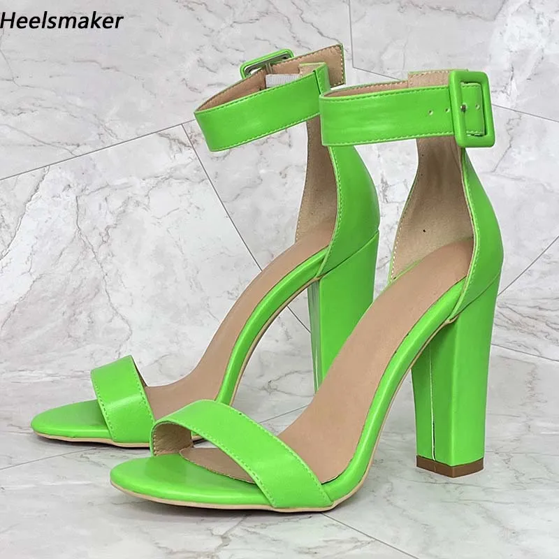 

Sukeia New Women Ankle Wrap Sandals Faux Leather Chunky Heels Open Toe Beautiful Green Pink Red Shoes Ladies US Size 5-20