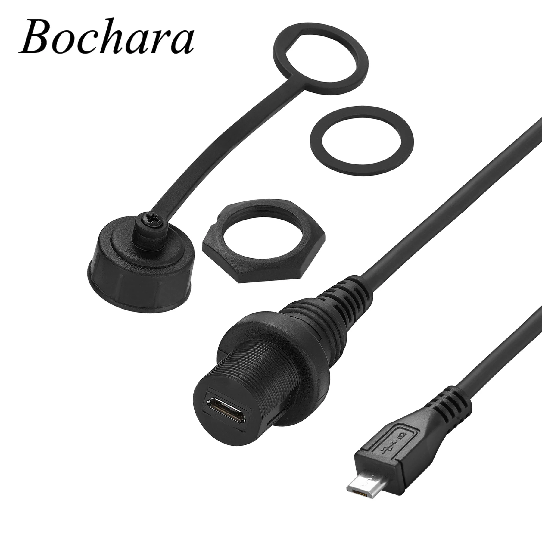 Bochara Micro USB 2.0 Male to Female Dashboard Flush Panel Mount Extension Cable For Car Truck Boat Motorcycle 30cm