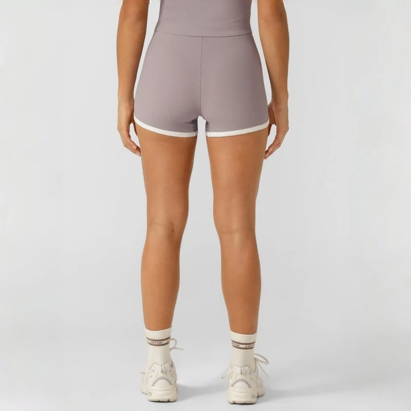 Women High Waist Contrast Edge Drawstring Shorts Elastic Hip Shaping Short Pants For Gym Yoga Fitness Training Daily Exercise