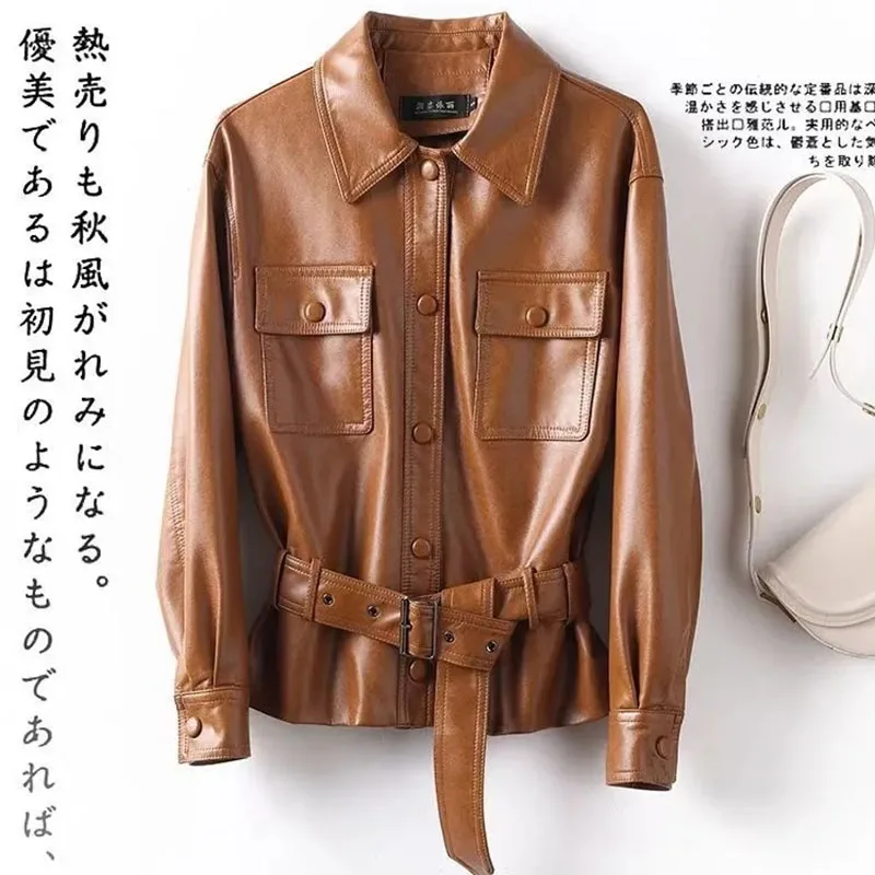 2025 أنثى قصيرة فو سترة جلدية الخريف الشتاء السيدات موضة بولي Leather الجلود أبلى الكورية المرأة طويلة الأكمام معطف جلد