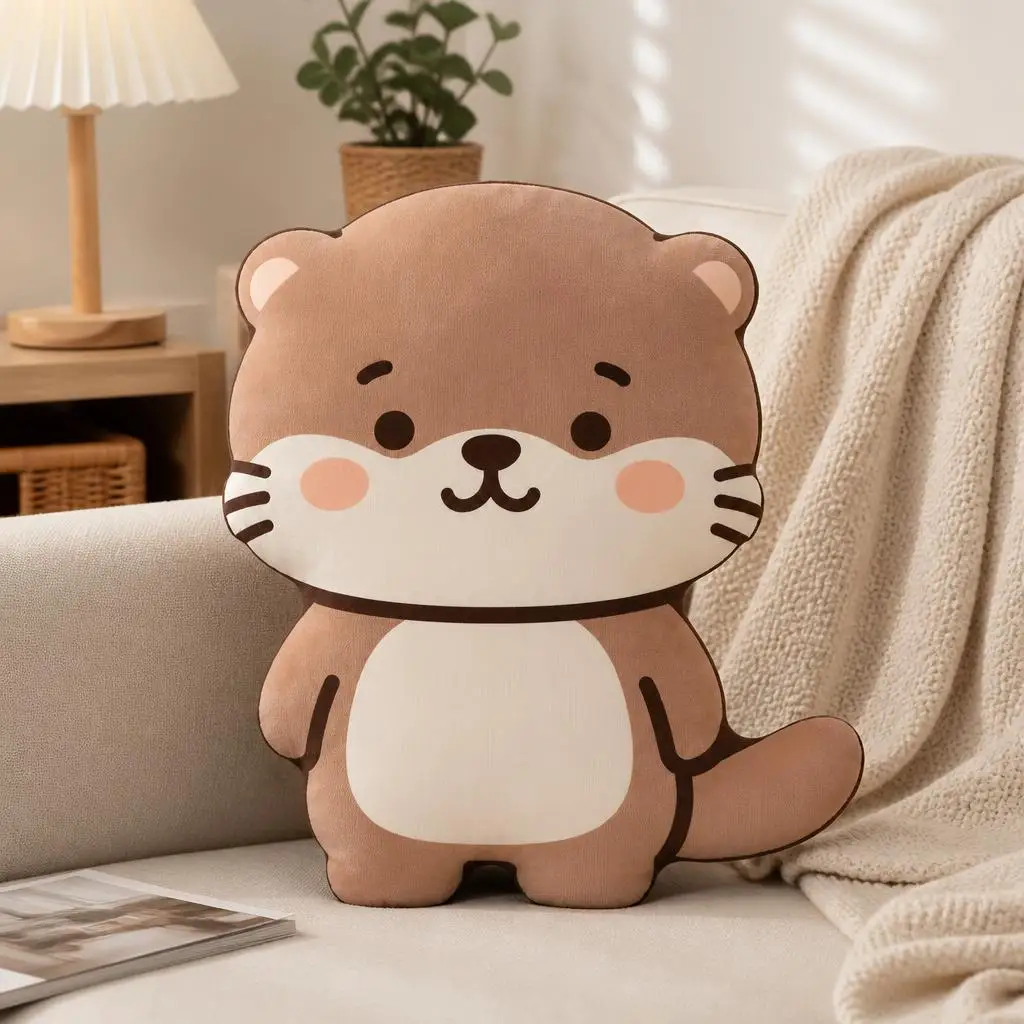 Kawaii Otter Shaped Pillow Pink Blush Cartoon Animal Cushion Stuffed Throw Pillow for Sofa Home Decor Gift Living Room Accent