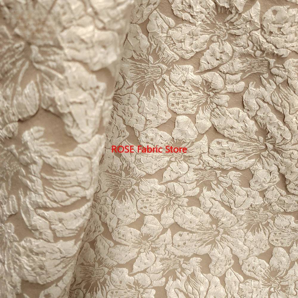 1 meter Relief Texture Bubble Wrinkle Flower Jacquard Fabric Women's Dress Top Skirt Bag Decorative Sewing Fabric