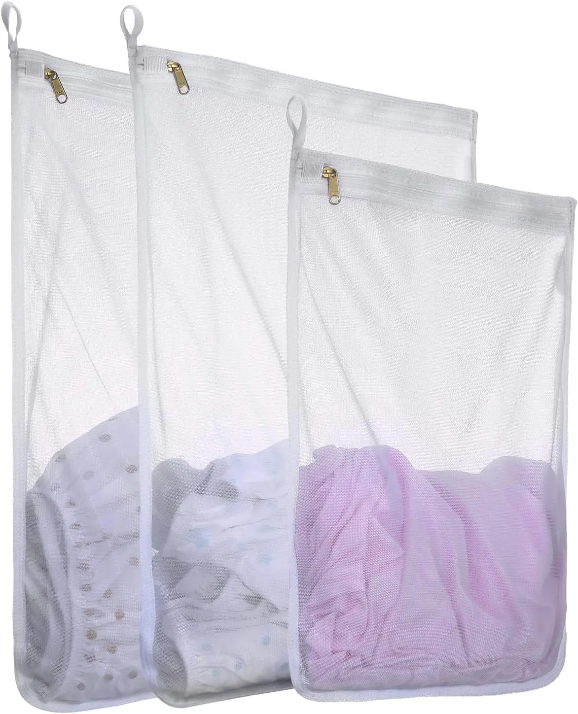 Fine Mesh Laundry Bags for Delicates, 3 Pack (2L+1M) Reusable Wash Bags with Sturdy Zippers, Durable Net Washing Bags for Linger