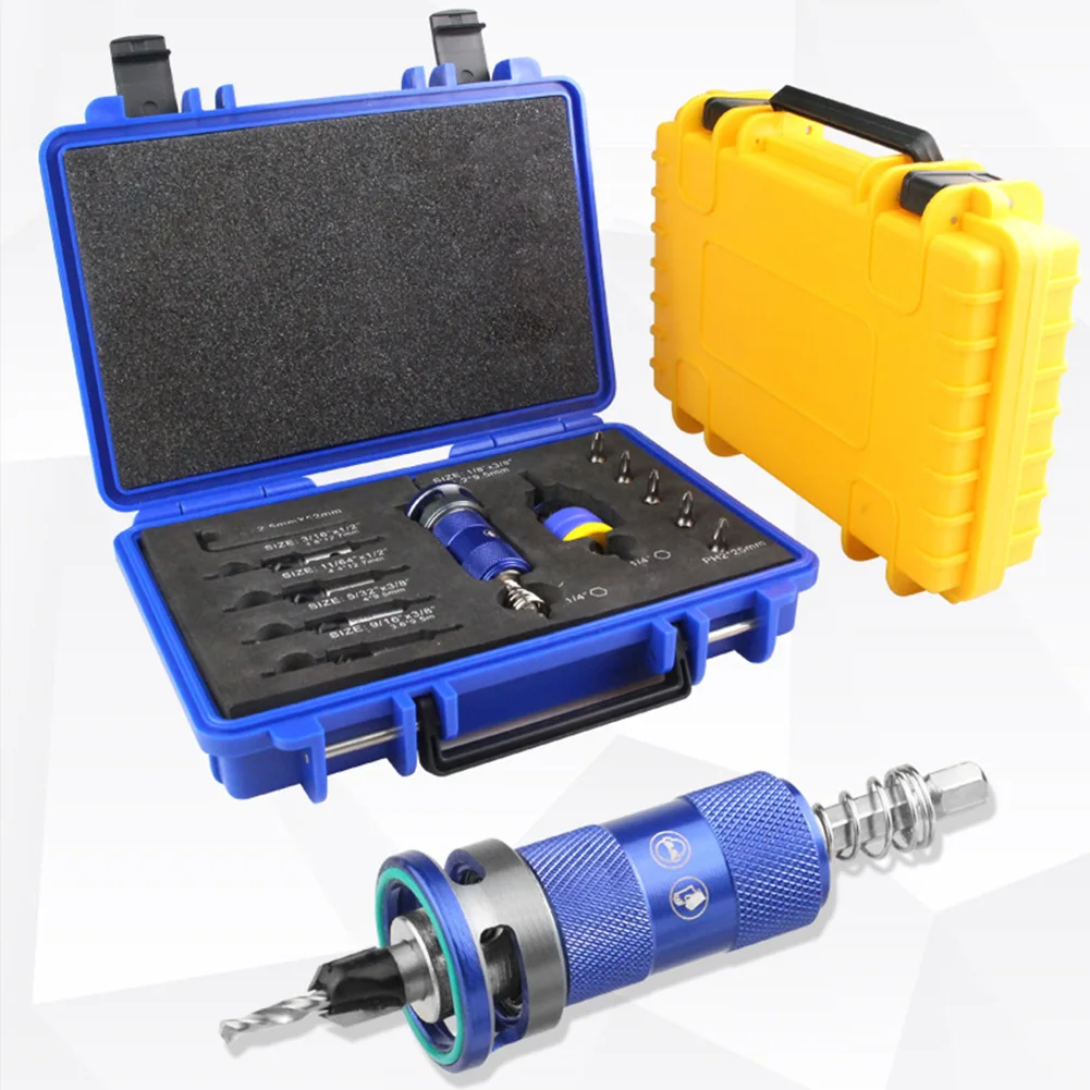 Woodworking Drill Bit Set with Adjustable Depth Stop for Precision Drilling and Damage Prevention on Various Surfaces