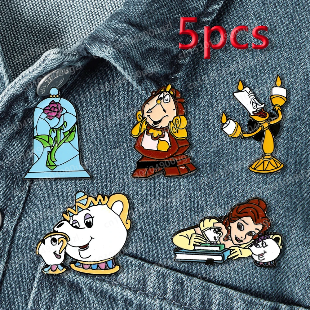 

Cartoon Anime Disney Beauty and The Beast Enamel Pins Custom Cute Metal Brooches Lapel Badges Funny Jewelry Gift for Kids Friend