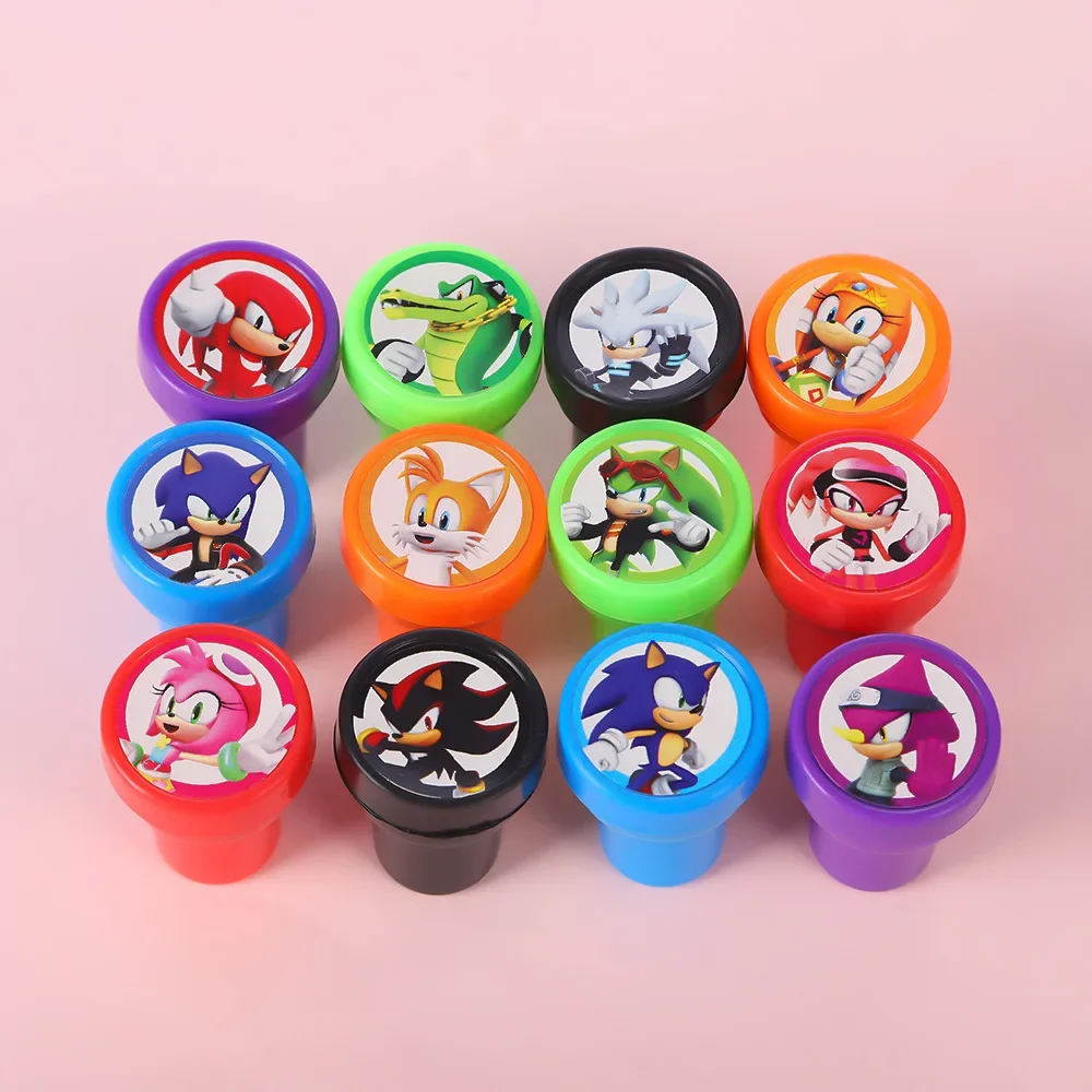 12 Uds. Sello de juguete de erizo para niños, sello de dibujos animados, patrón sónico de Anime, fiesta de cumpleaños para niños, regalo de fiesta de cumpleaños para niños y niñas