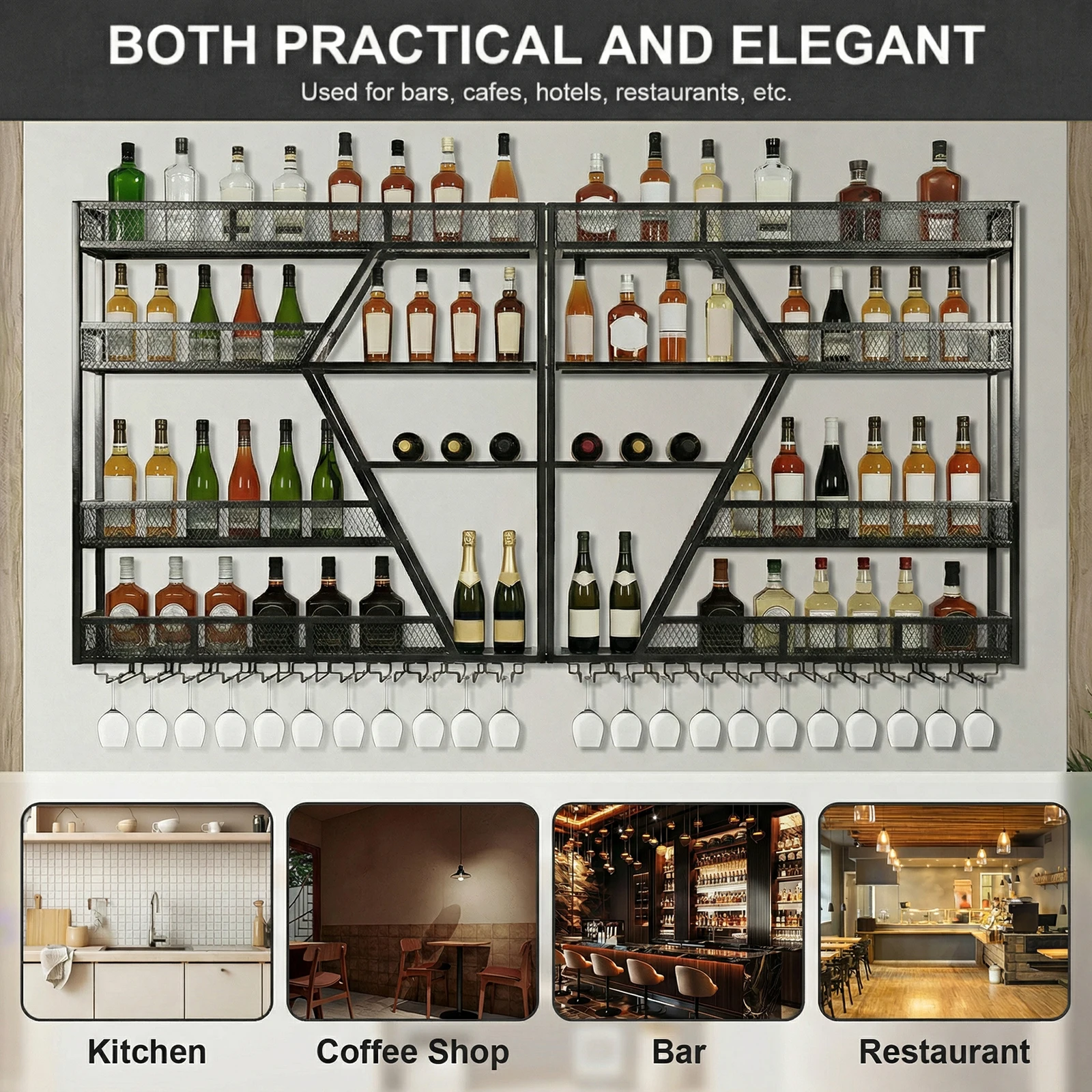 

Настенная металлическая подставка для вина на 3/4 уровня с держателями для бокалов для дома, кухни, столовой, кофейни